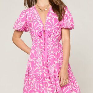 Francesca's Collections Pink and White "Suzy" Floral Tie Front Mini Dress